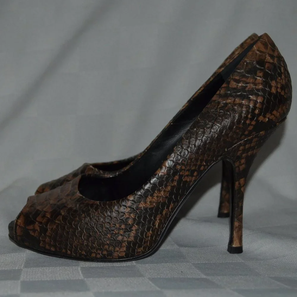 Sz 38 7.5 Giuseppe Zanotti Snakeskin Brown Pumps